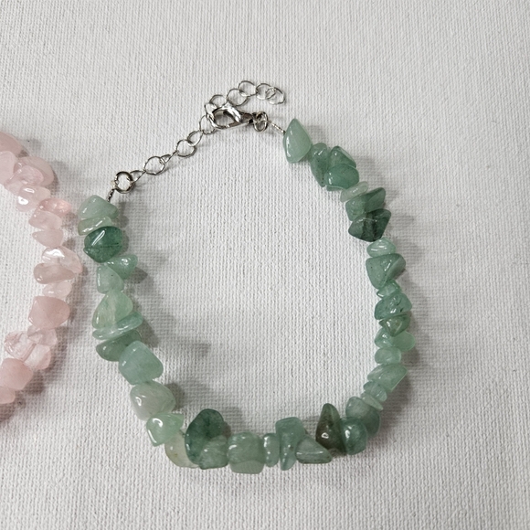 Natural Gemstone Chip Bead Bracelets Set of 2 Bundle Rose Quartz Aventurine NWOT - Picture 3 of 7